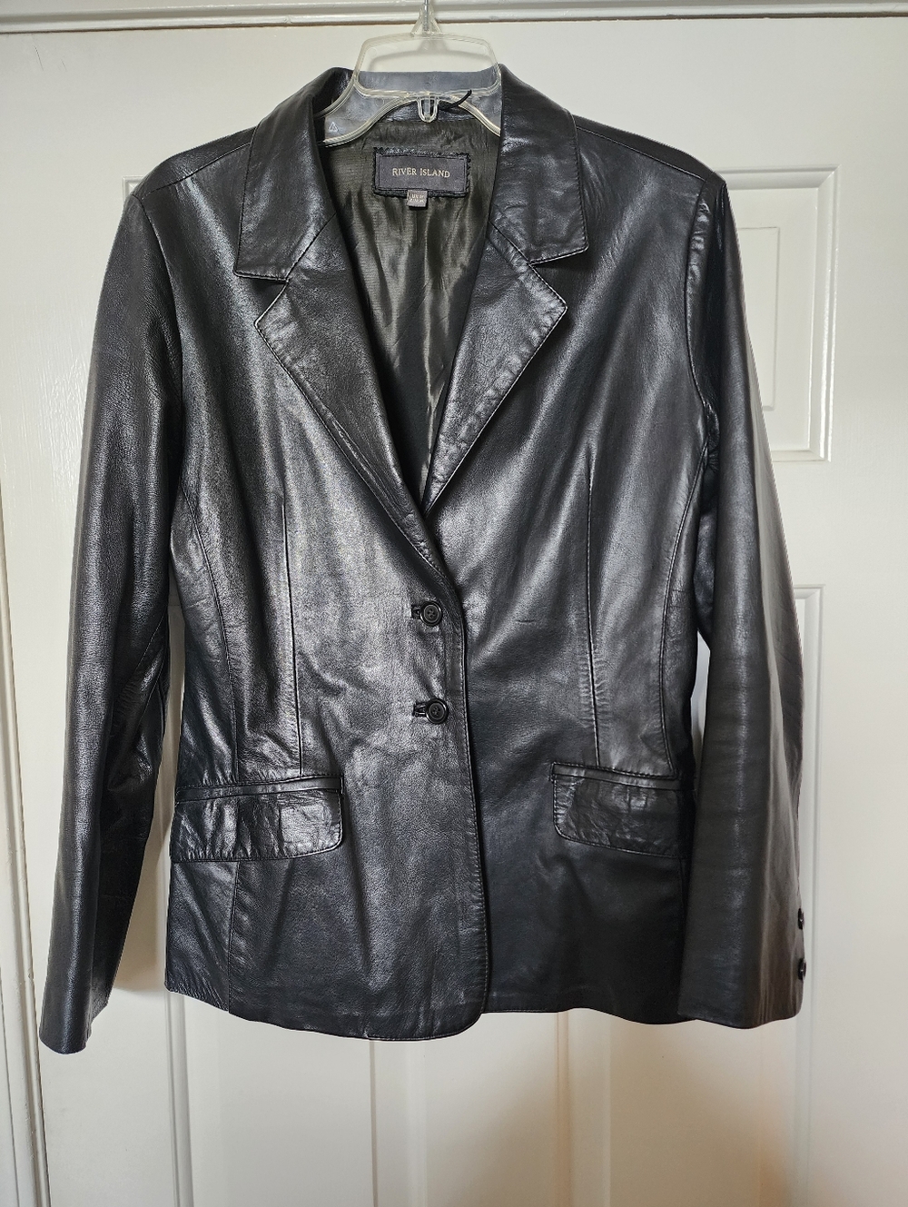 River Island Black Leather Tailored Blazer Jacket
